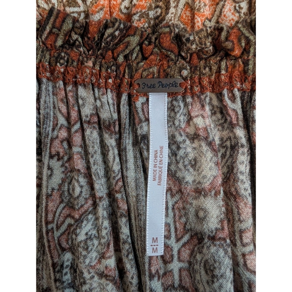 Free People Boho Paisley Off The Shoulder Romper Brown Orange Medium - Picture 2 of 8
